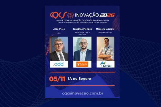 Aldo Pires, CEO da ADD; Jonathas Mendes, Head de IA, D&A e Salesforce da Pottencial Seguradora; e Marcello Accioly, Diretor Executivo da Nova IT, participam do painel “IA no Seguro” Notícias,Pottencial Seguradora,Pottencial,Salesforce,add,Nova IT