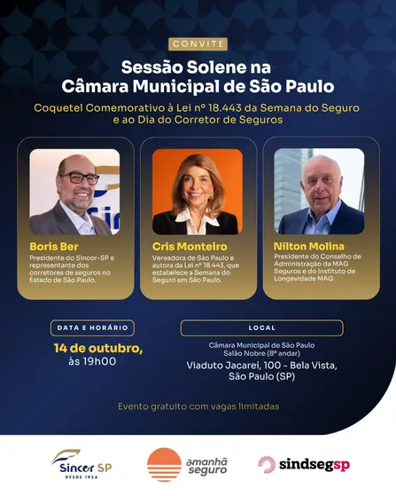 Sincor-SP promove homenagem ao Dia do Corretor de Seguros na Câmara Municipal Notícias,Sincor-SP