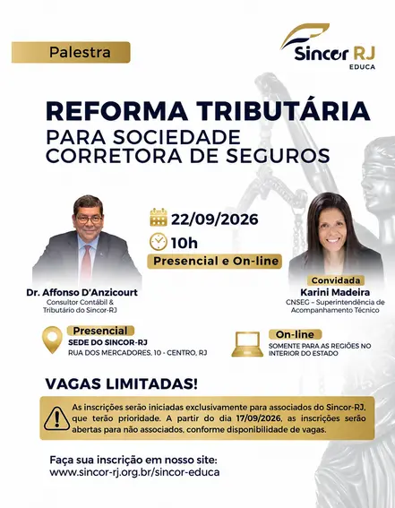 Sincor-RJ debate impactos da Reforma Tributária Eventos,Notícias,Seguros,eventos,reforma tributária,sincor-rj