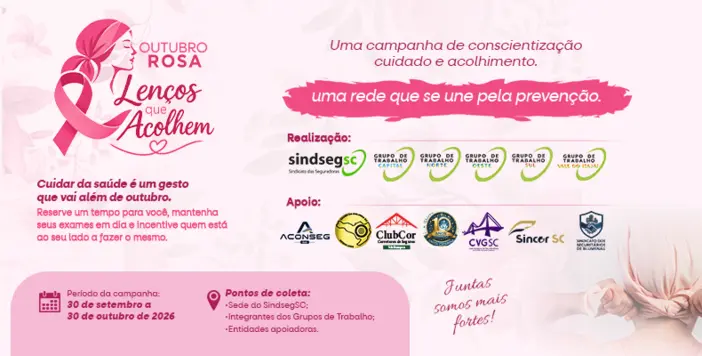 Conheça as entidades que apoiam a campanha “Lenços que Acolhem” Instituições,Aconseg-Sul,Afonso Klueger,câncer de mama,Corretor de Seguros,CVG-SC,Lenços que Acolhem,Mario Tobias,Mercado de Seguros,Odimar Santos Caldeira,Outubro Rosa,Santa Catarina,Segundo Felipe Carvalho,Seguros,Setor de Seguros,SindsegSC,Vale do Itajaí